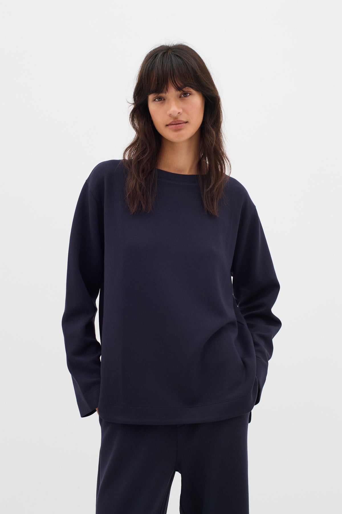 InWear Gincent Marine Blue Modal Supersoft Dipped Hem Sweatshirt