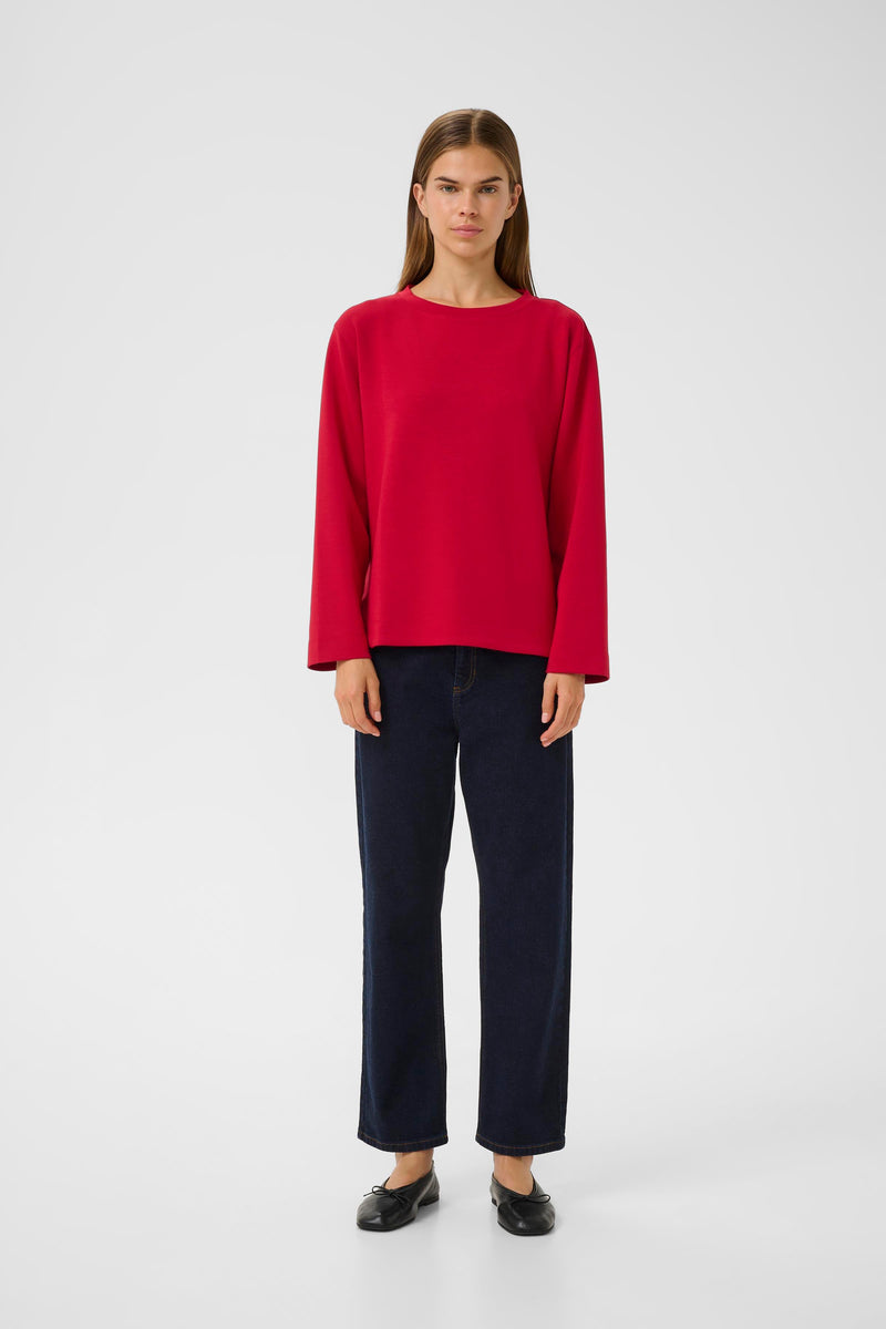 InWear Gincent True Red Modal Supersoft Dipped Hem Sweatshirt