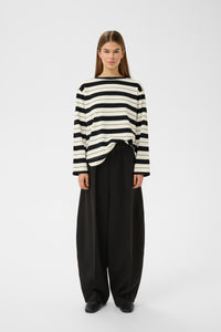 InWear Gincent Whisper White/Black Stripe Modal Supersoft Dipped Hem Sweatshirt, 30108654