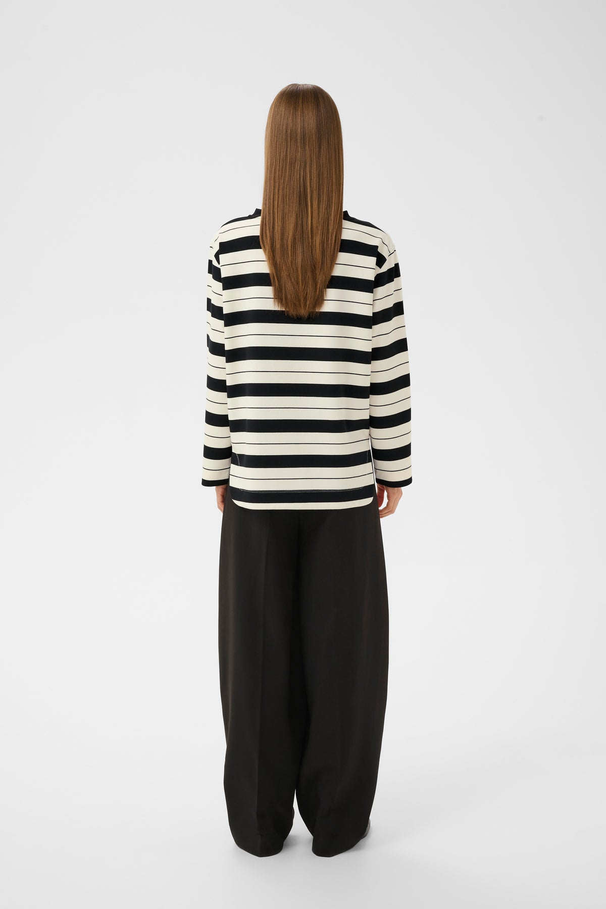InWear Gincent Whisper White/Black Stripe Modal Supersoft Dipped Hem Sweatshirt, 30108654
