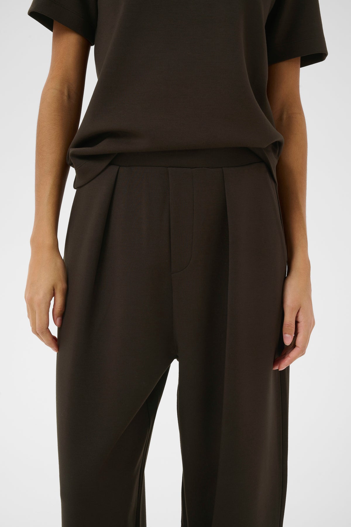 BACK IN STOCK - InWear PannieIW Chocolate Brown Modal Barrel Leg Ankle Length Trousers