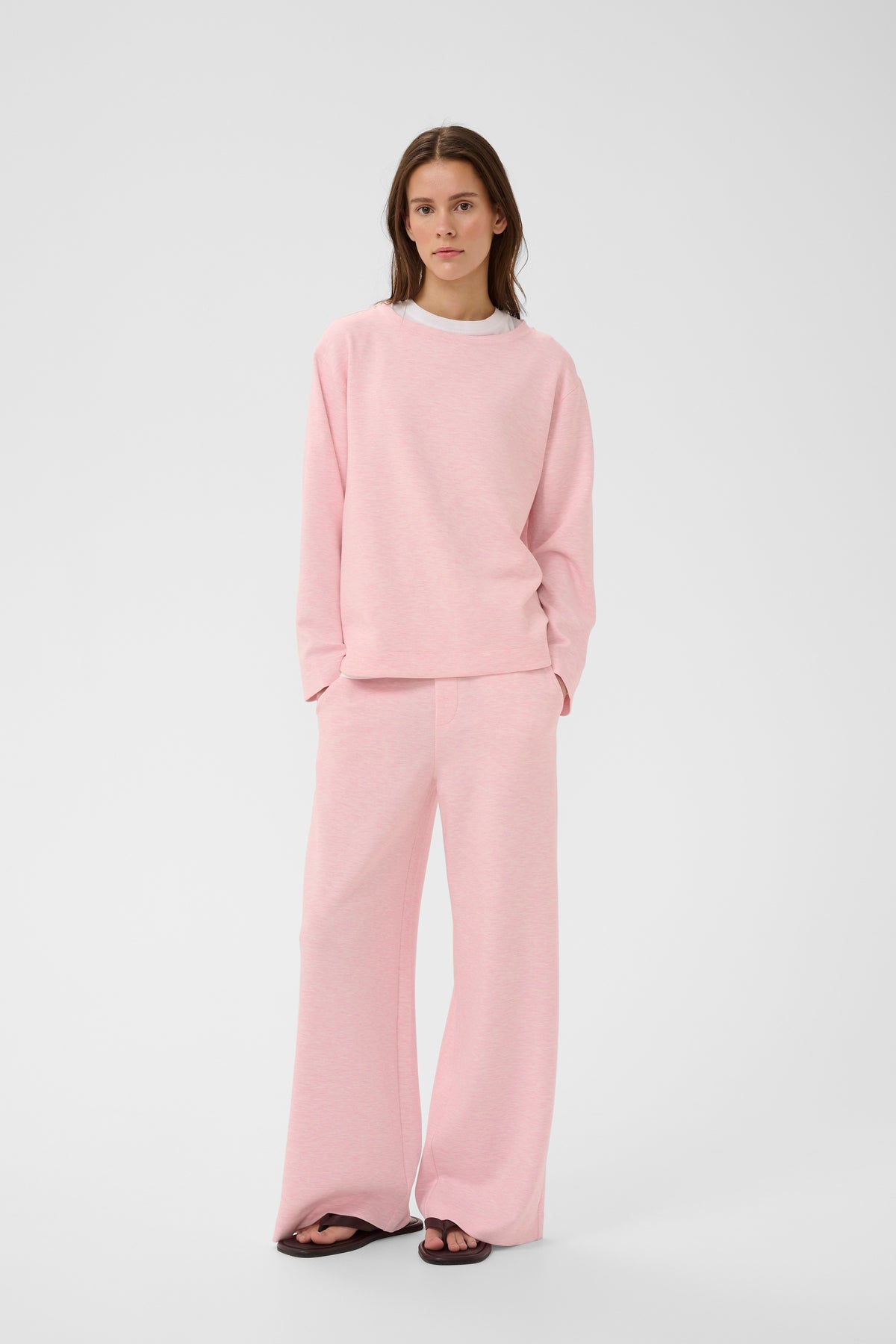 InWear Gincent Candy Pink Melange Modal Supersoft Dipped Hem Sweatshirt