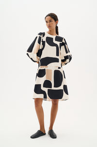 InWear CominoIW Black/Beige Block Printed Layered Hem Dress, 30110236