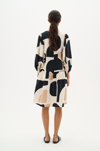 InWear CominoIW Black/Beige Block Printed Layered Hem Dress, 30110236
