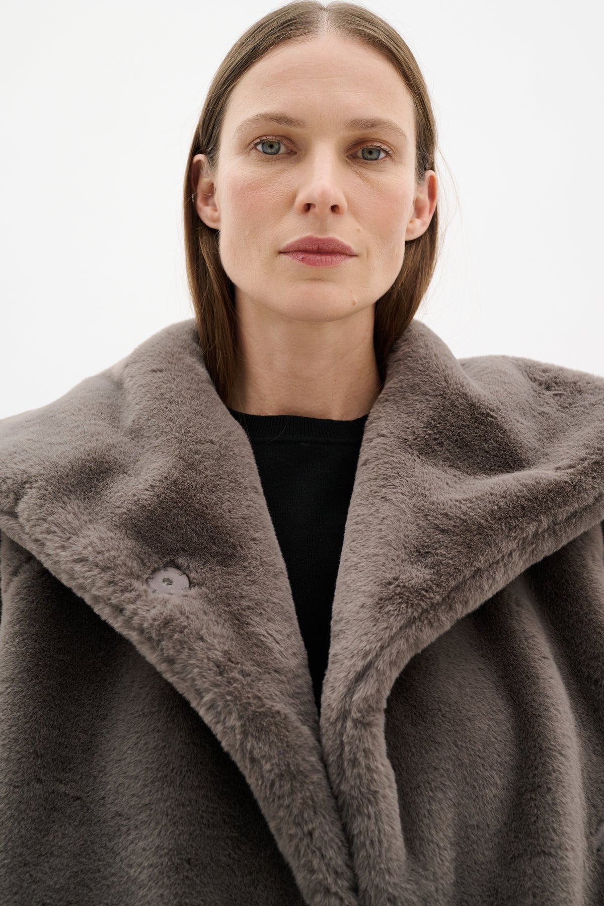 InWear YoboIW Sandy Grey Faux Fur Short Coat