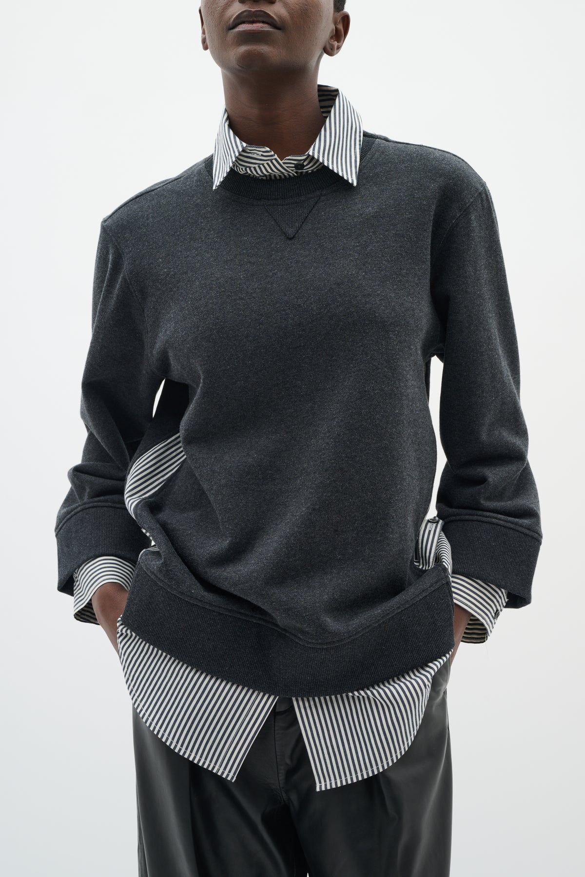 InWear Natalja Grey Melange Striped Shirt Sweatshirt