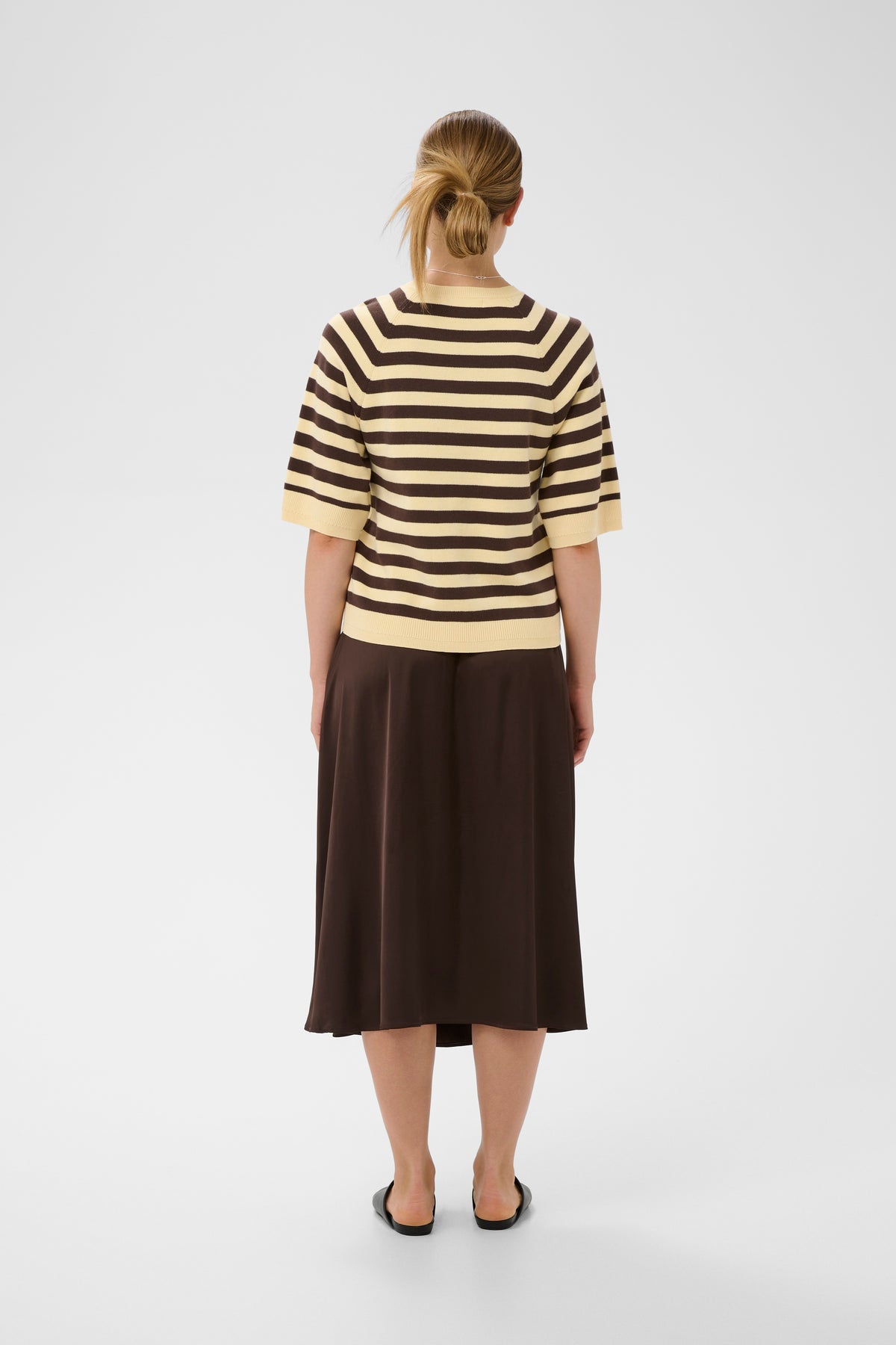 InWear MadieIW Coffee Bean/Chamomile Stripe Knitted T-Shirt Pullover, 30112398