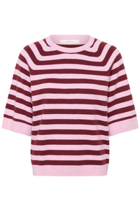 InWear MadieIW Baby Pink/Burgundy Stripe Knitted T-Shirt Pullover, 30112398