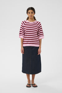 InWear MadieIW Baby Pink/Burgundy Stripe Knitted T-Shirt Pullover, 30112398