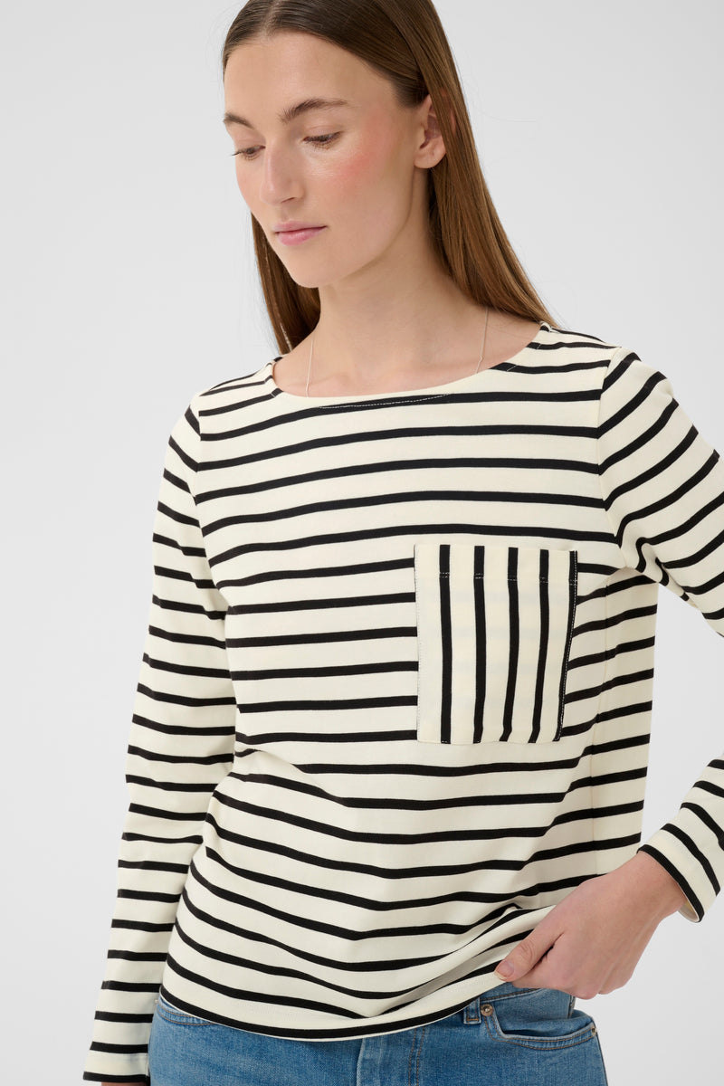 InWear DellaIW Whisper White Striped Basic Long Sleeve Top, 30112419