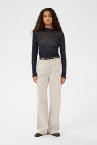 Soaked in Luxury SLSeren Salute Navy Mesh Embroidered Floral Long Sleeve Top, 30408884