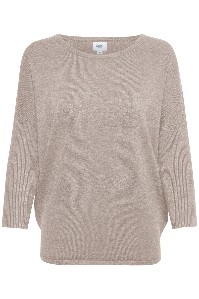Saint Tropez Mila Beige Melange Round Neck Knit