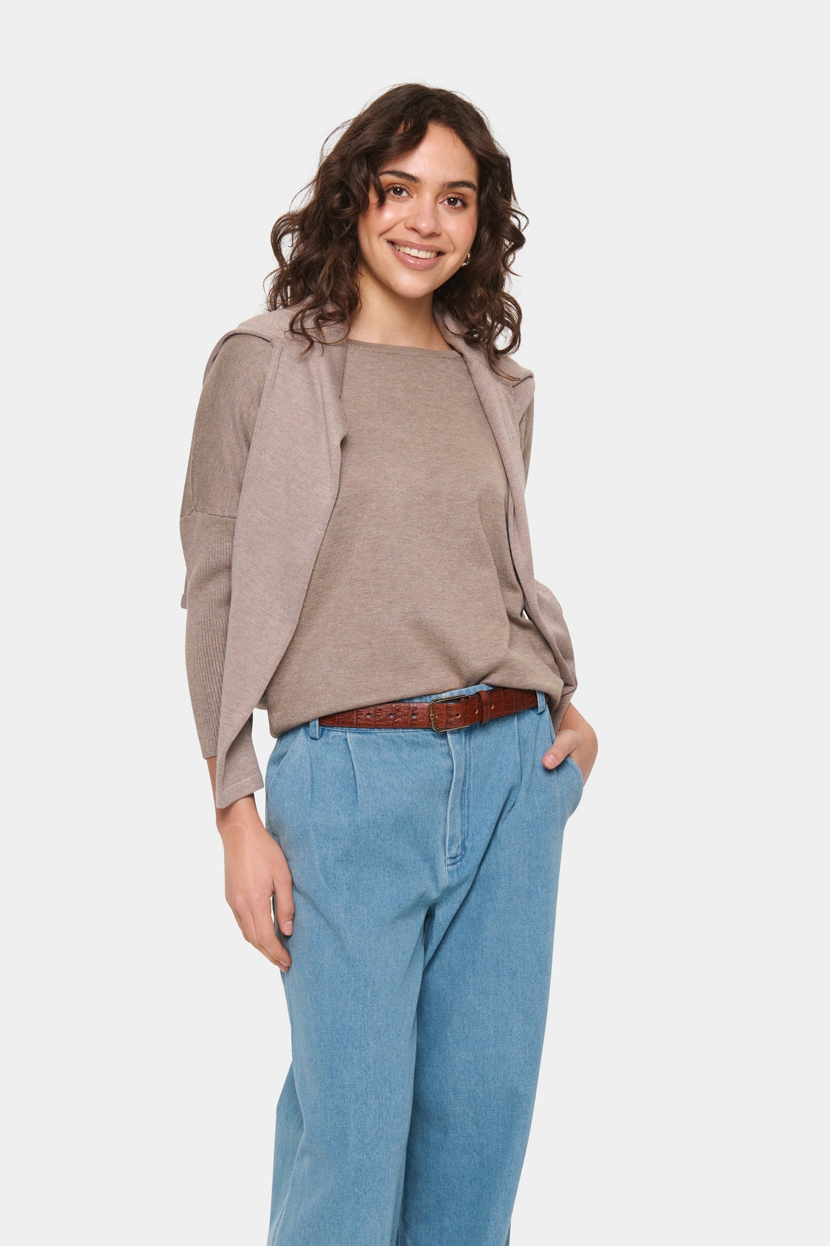 Saint Tropez Mila Beige Melange Round Neck Knit