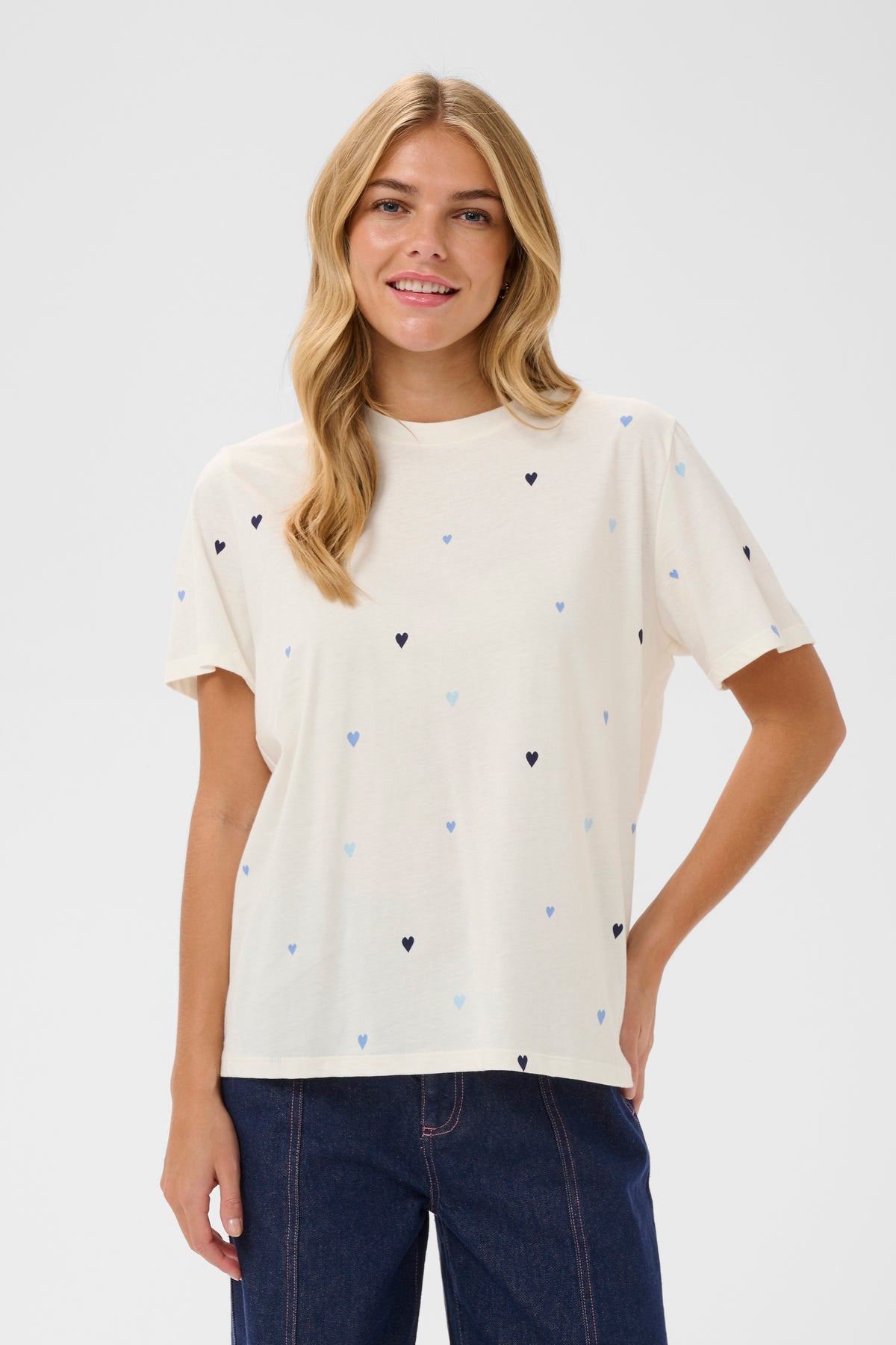 Saint Tropez Johanna Ice Blue Multi Heart Oversized T-Shirt, 30513937