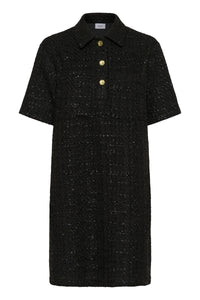 Saint Tropez Nigella Black Tweed Embellished Button A-Line Dress