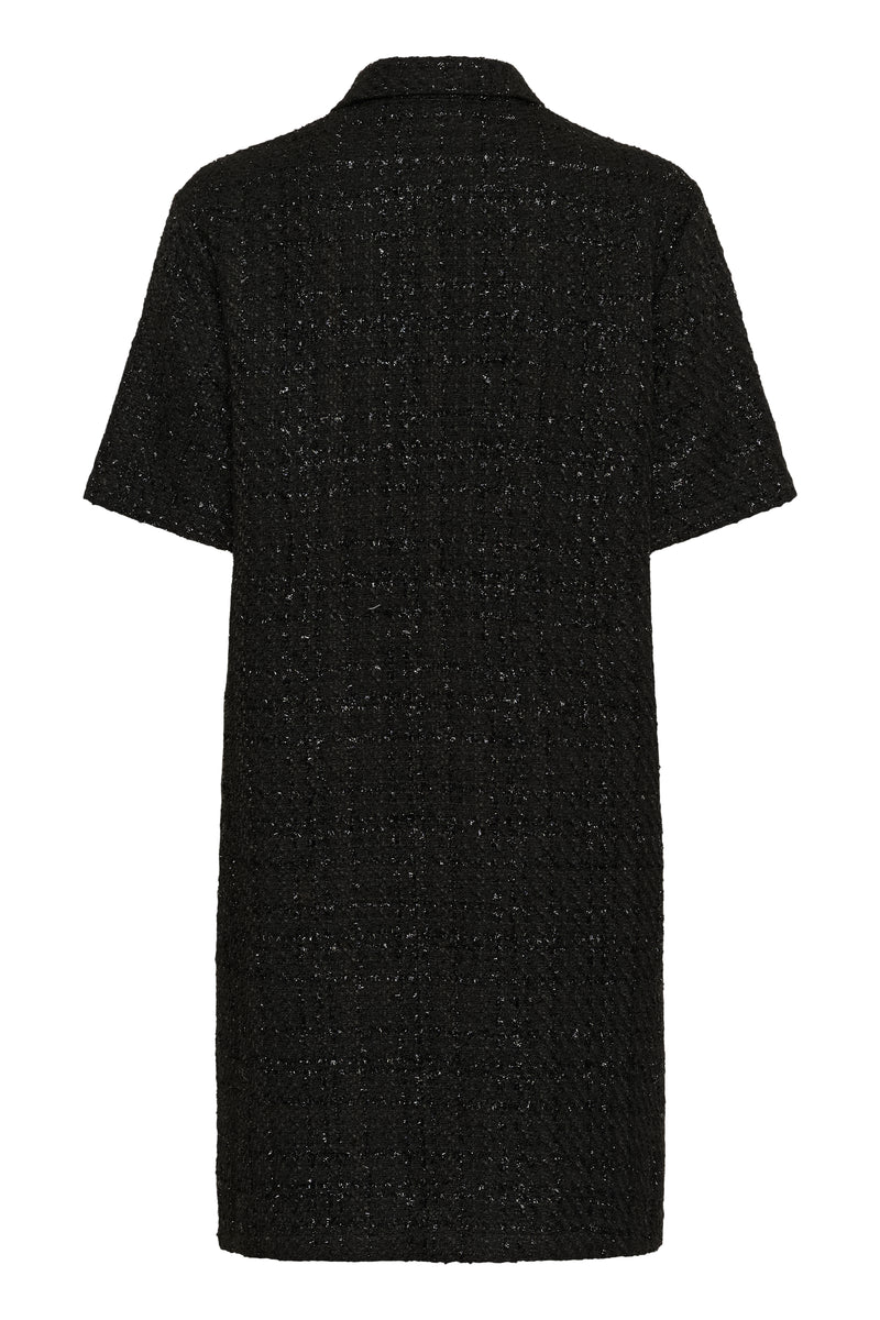 Saint Tropez Nigella Black Tweed Embellished Button A-Line Dress