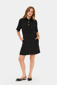 Saint Tropez Nigella Black Tweed Embellished Button A-Line Dress