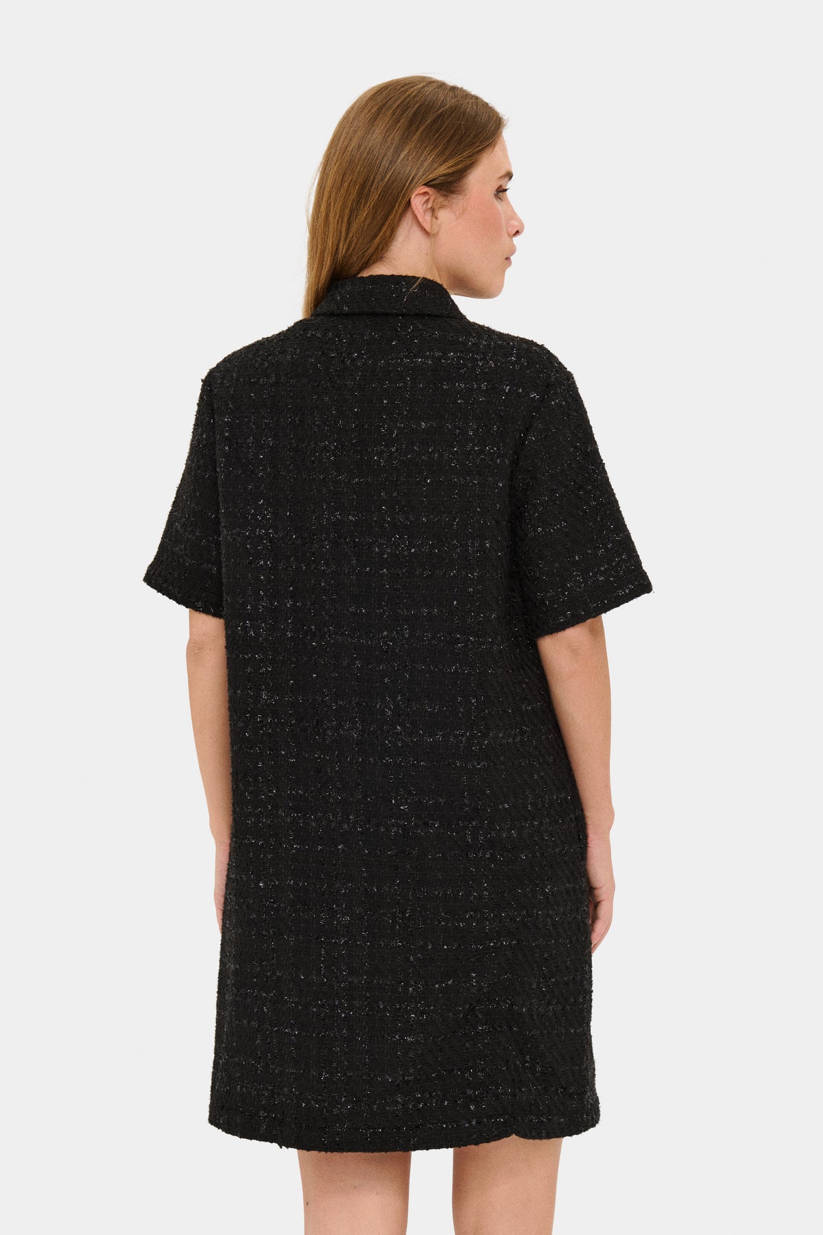 Saint Tropez Nigella Black Tweed Embellished Button A-Line Dress