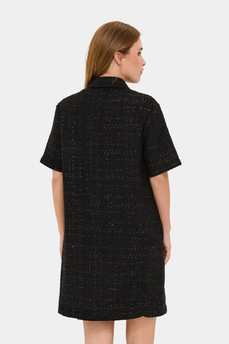 Saint Tropez Nigella Black Tweed Embellished Button A-Line Dress