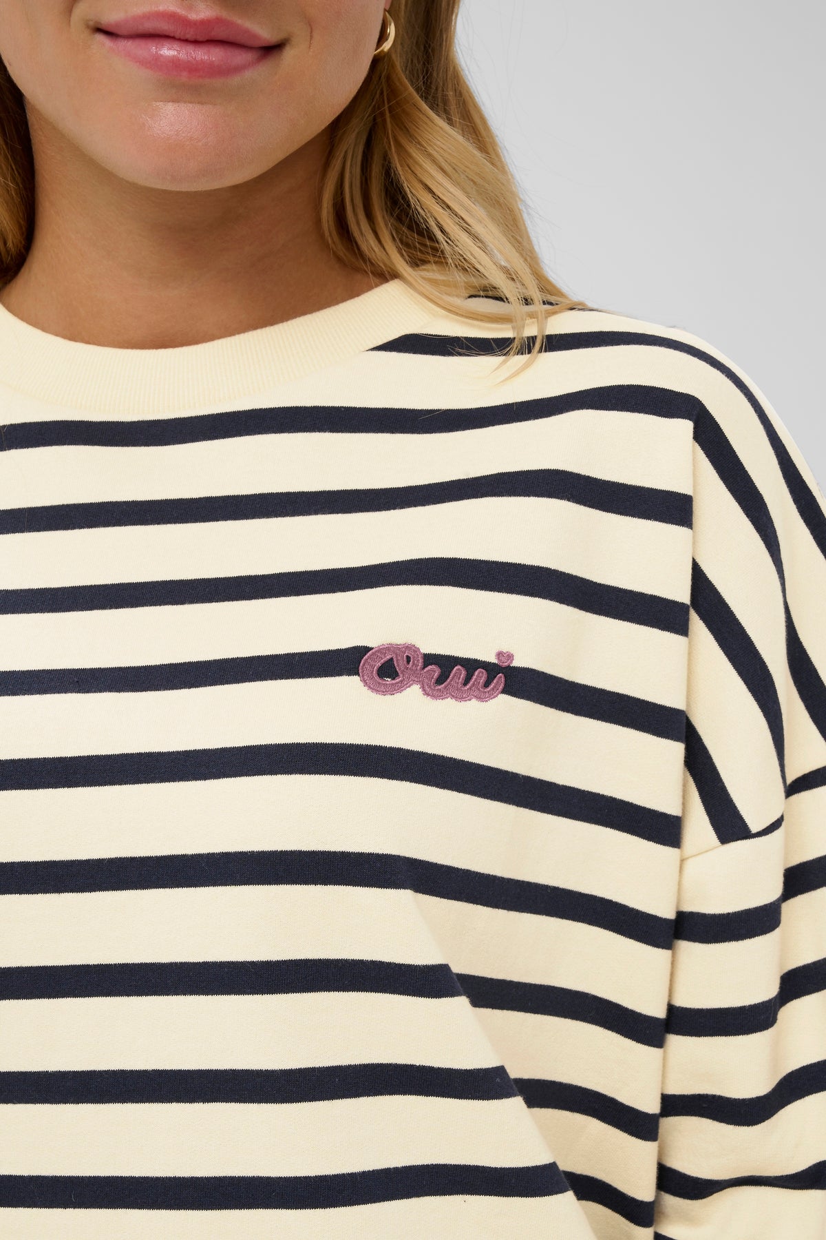 Saint Tropez Osiria Navy Striped Fleece Lined Sweatshirt, 30514808
