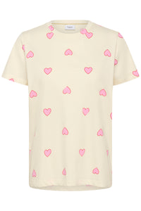 Saint Tropez Pixilina Cream Bonbon Pink Heart Print T-Shirt, 30514919