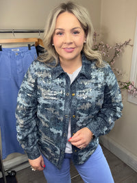 Coster Copenhagen Denim Blue Sequin Shirt Jacket