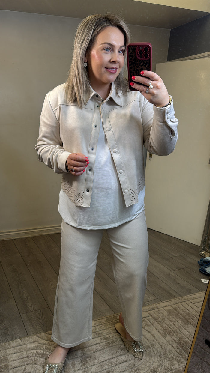 Kaffe Kabrook Beige Cropped Wide Leg Jeans