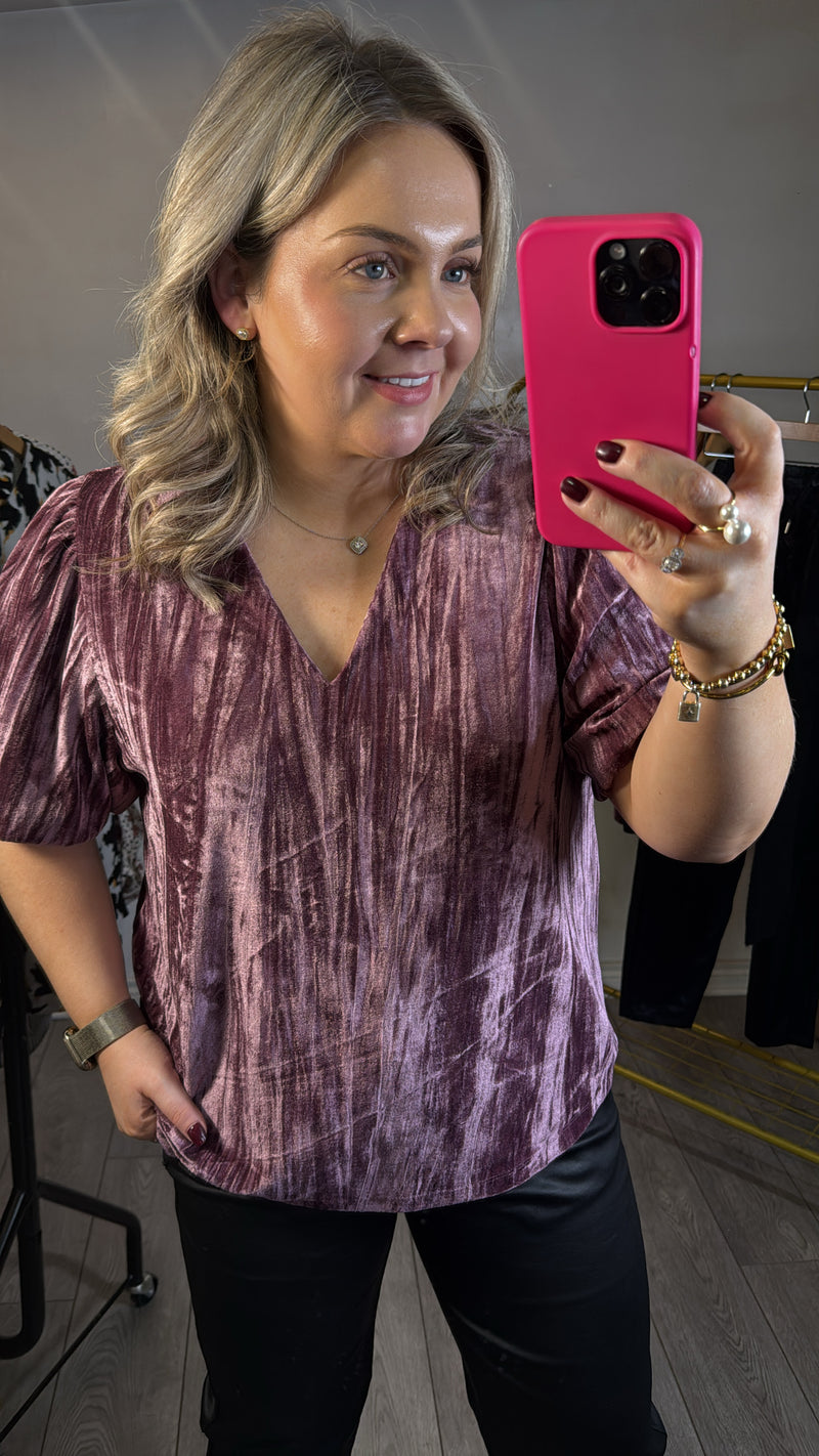 KAFFE Kaelva Tulipwood Velvet V-Neck Blouse