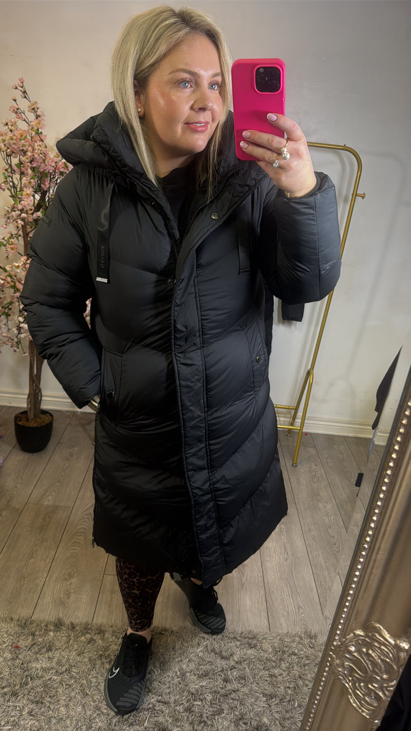 Garcia Ultimate Iconic Black Knee Length Puffa Coat with Zip Detailing