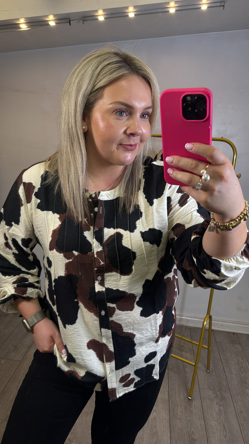 B.Young ByIhamma Birch Cow Print Blouse