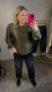 Toxik Highwaisted Boyfriend Charcoal Black Embellished Cropped Jeans