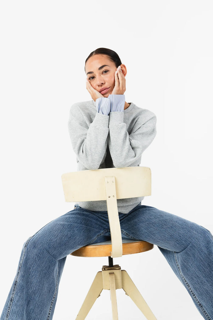 Coster Copenhagen Grey Melange Modal Sweatshirt with Striped Detachable Cuffs