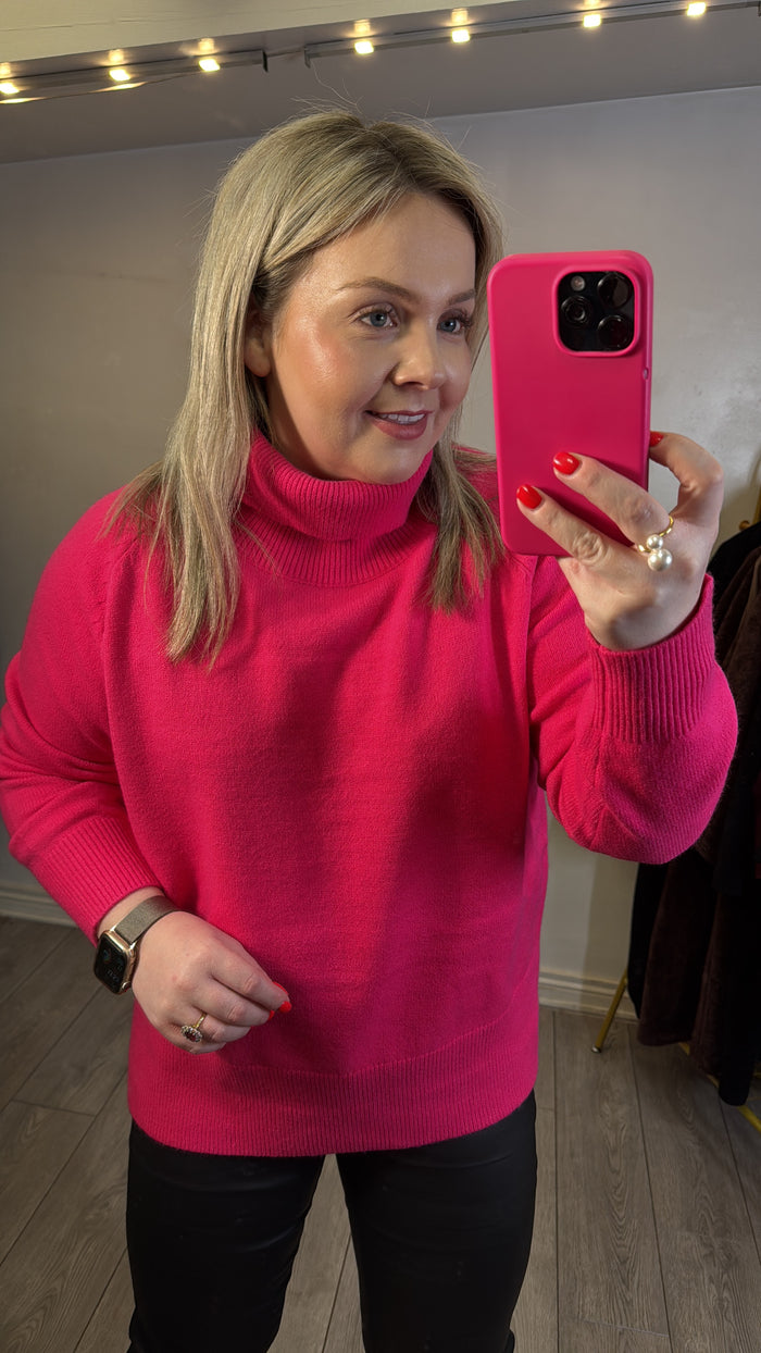 Coster Copenhagen Hot Pink Cowl Neck Longline Knit