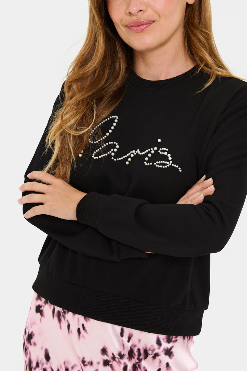 Saint Tropez Norris Black ‘PARIS’ Pearl Logo Sweatshirt