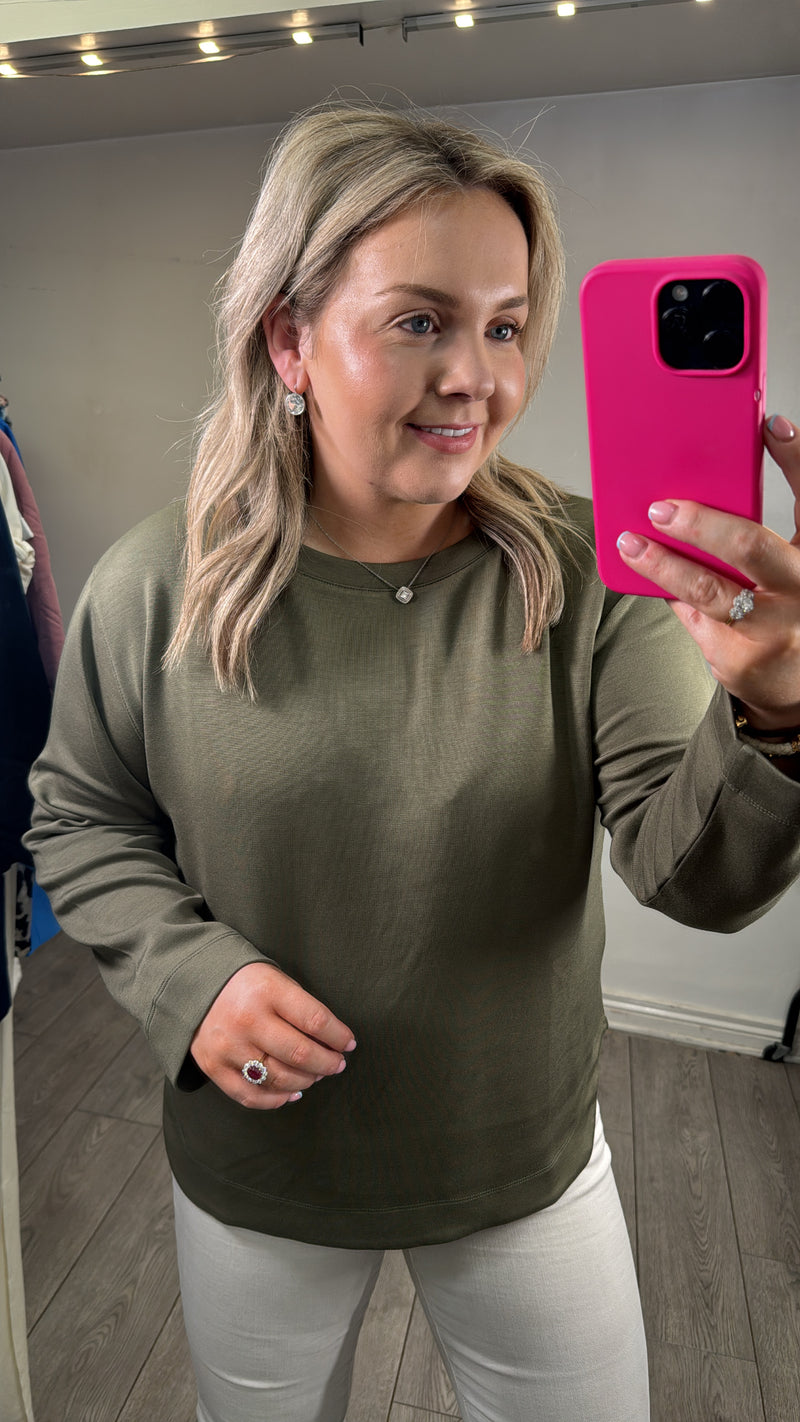 InWear Gincent Dusty Olive Modal Supersoft Dipped Hem Sweatshirt