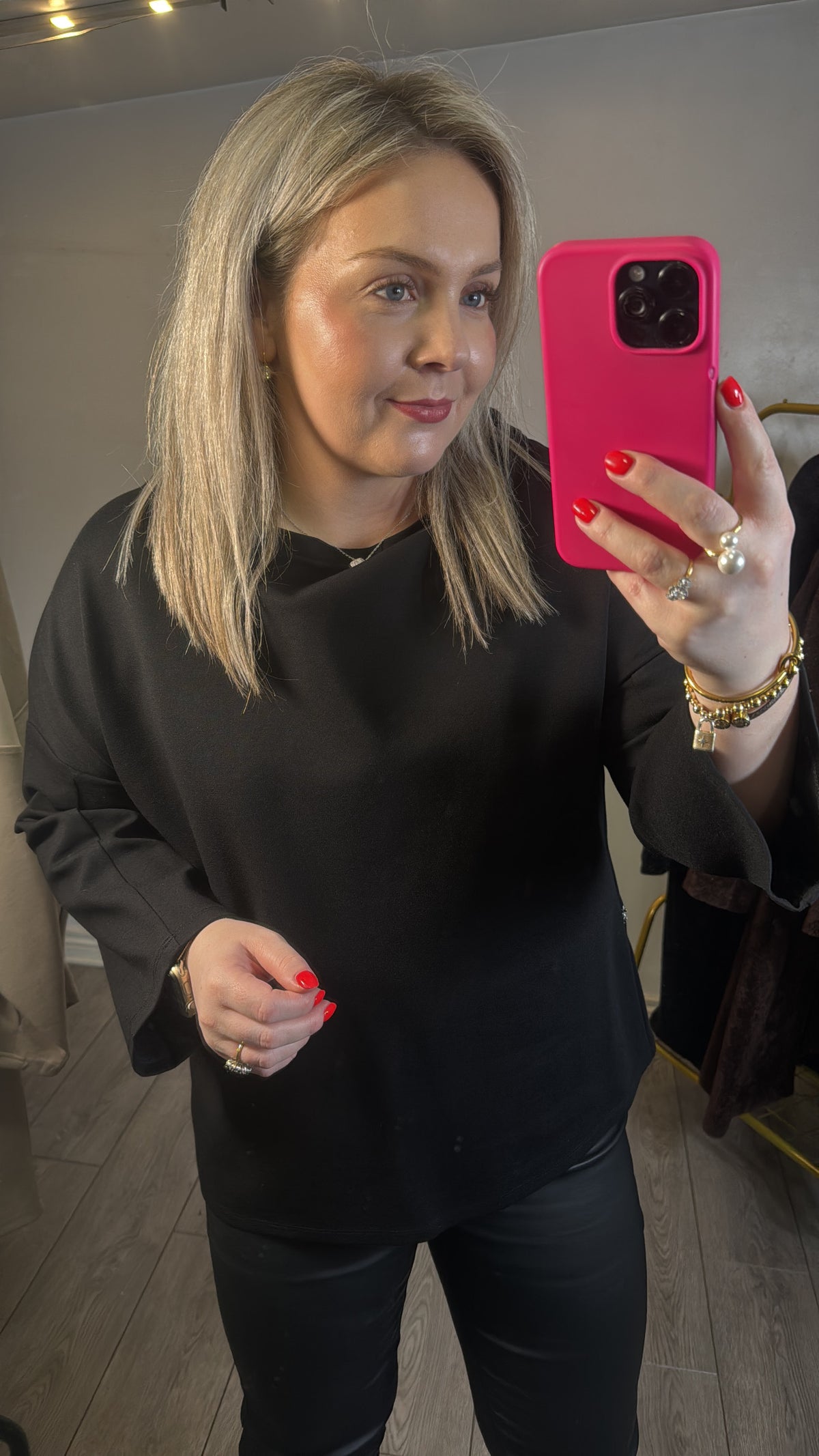 Access Fashion Black Boat Neckline Blouse with Embellishment