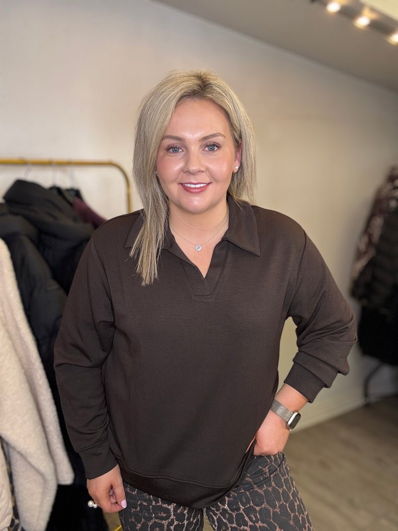 Fransa FrAurora Chocolate Torte Modal Collar Sweatshirt, 20617210