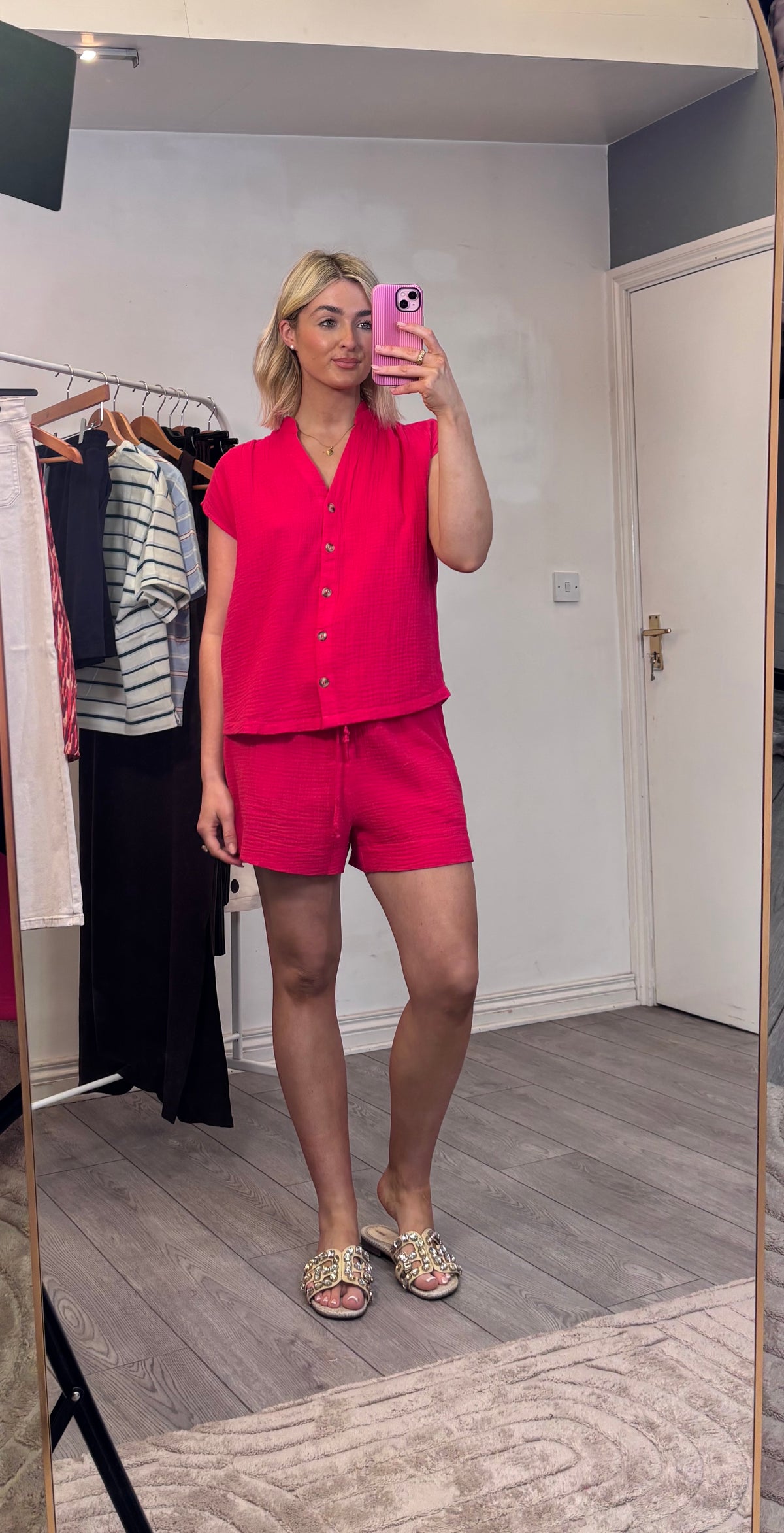 Grace & Mila Wesra Fuchsia Pink V-Neck Blouse