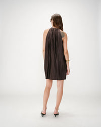 Grace & Mila Wilona Chocolate Brown Halterneck Plisse Short Dress