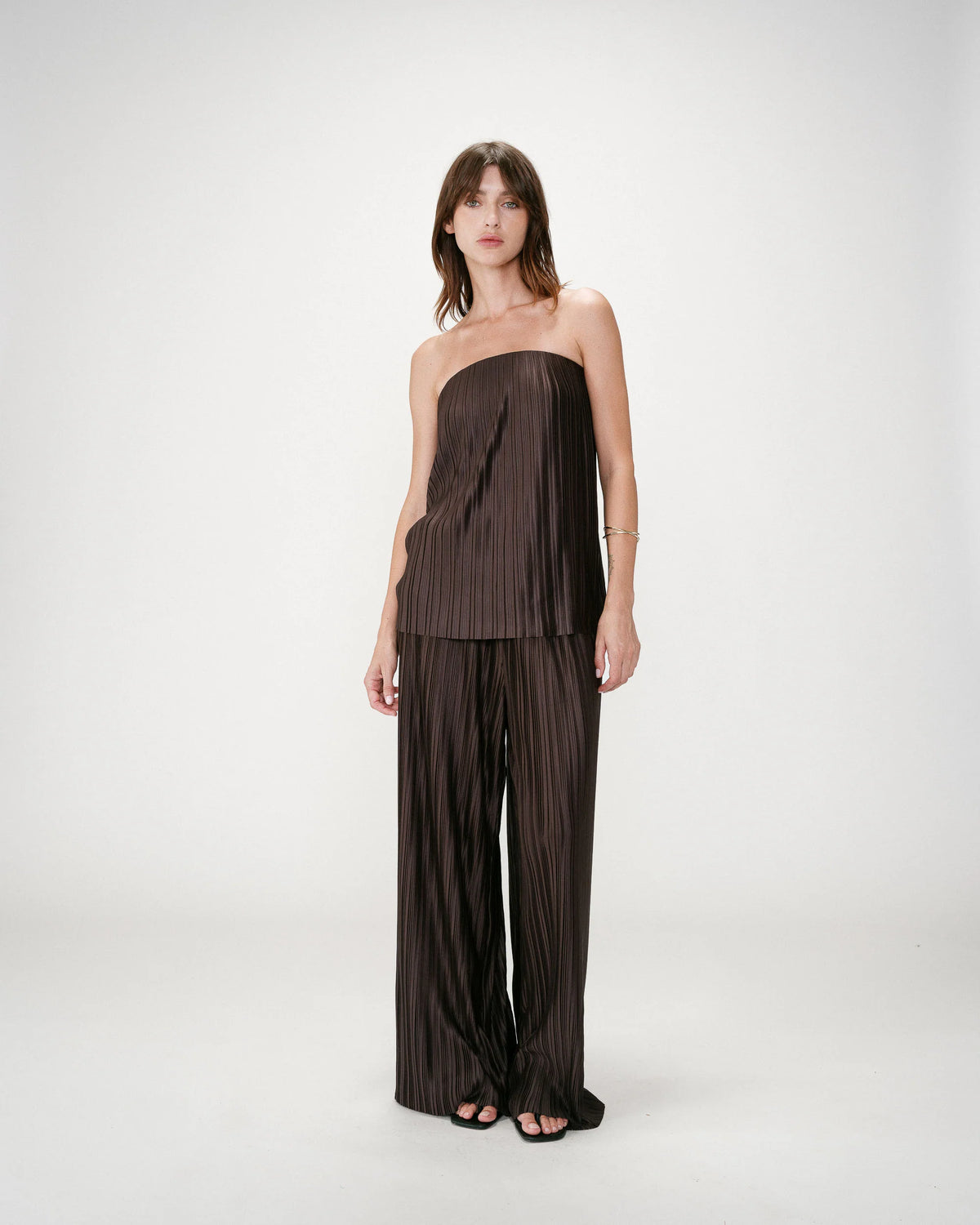 Grace & Mila West Chocolate Brown Plisse Bustier Top 