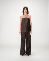Grace & Mila Wonka Chocolate Brown Plisse Wide Leg Trousers 