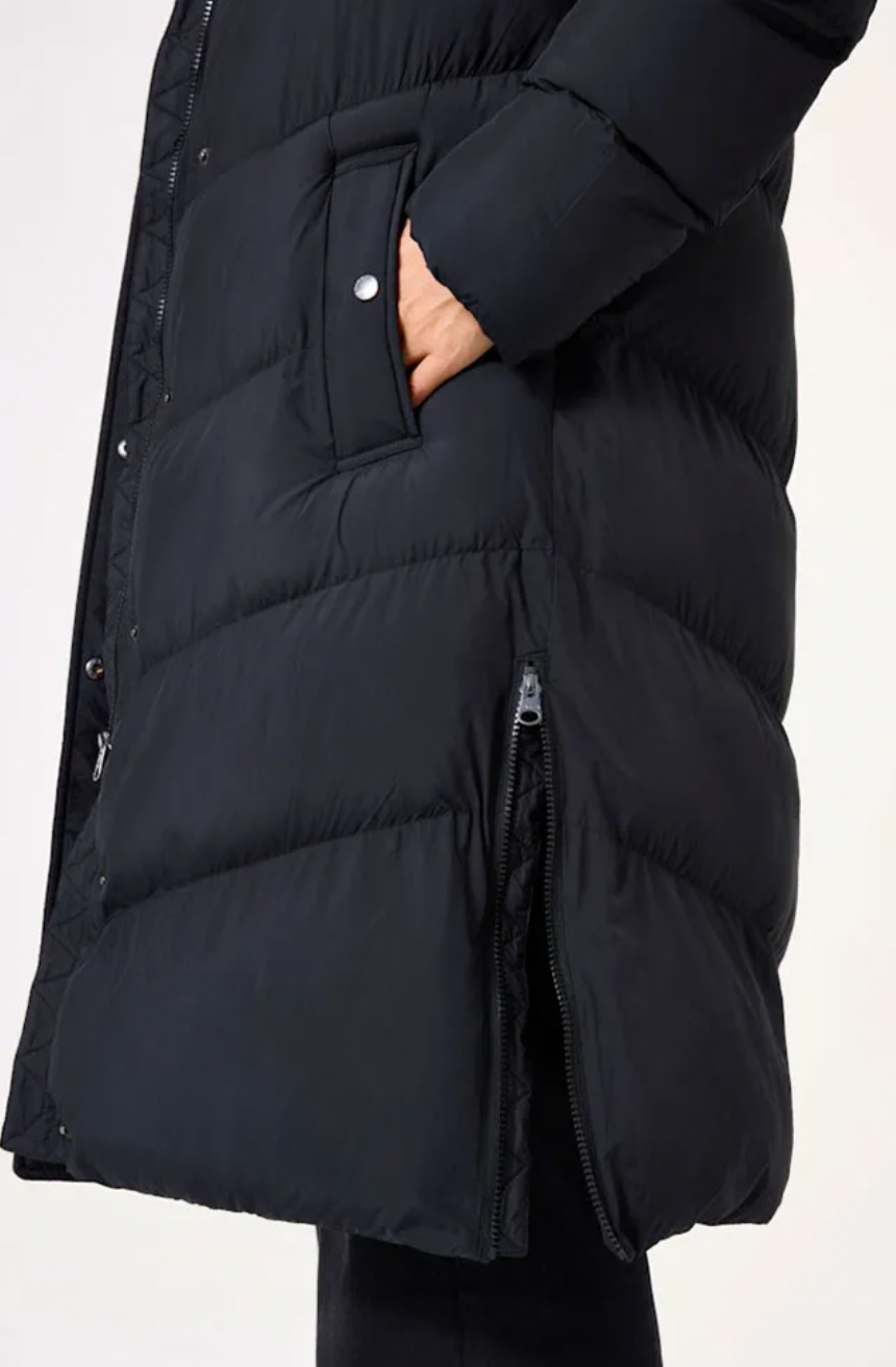 Garcia Ultimate Iconic Black Knee Length Puffa Coat with Zip Detailing