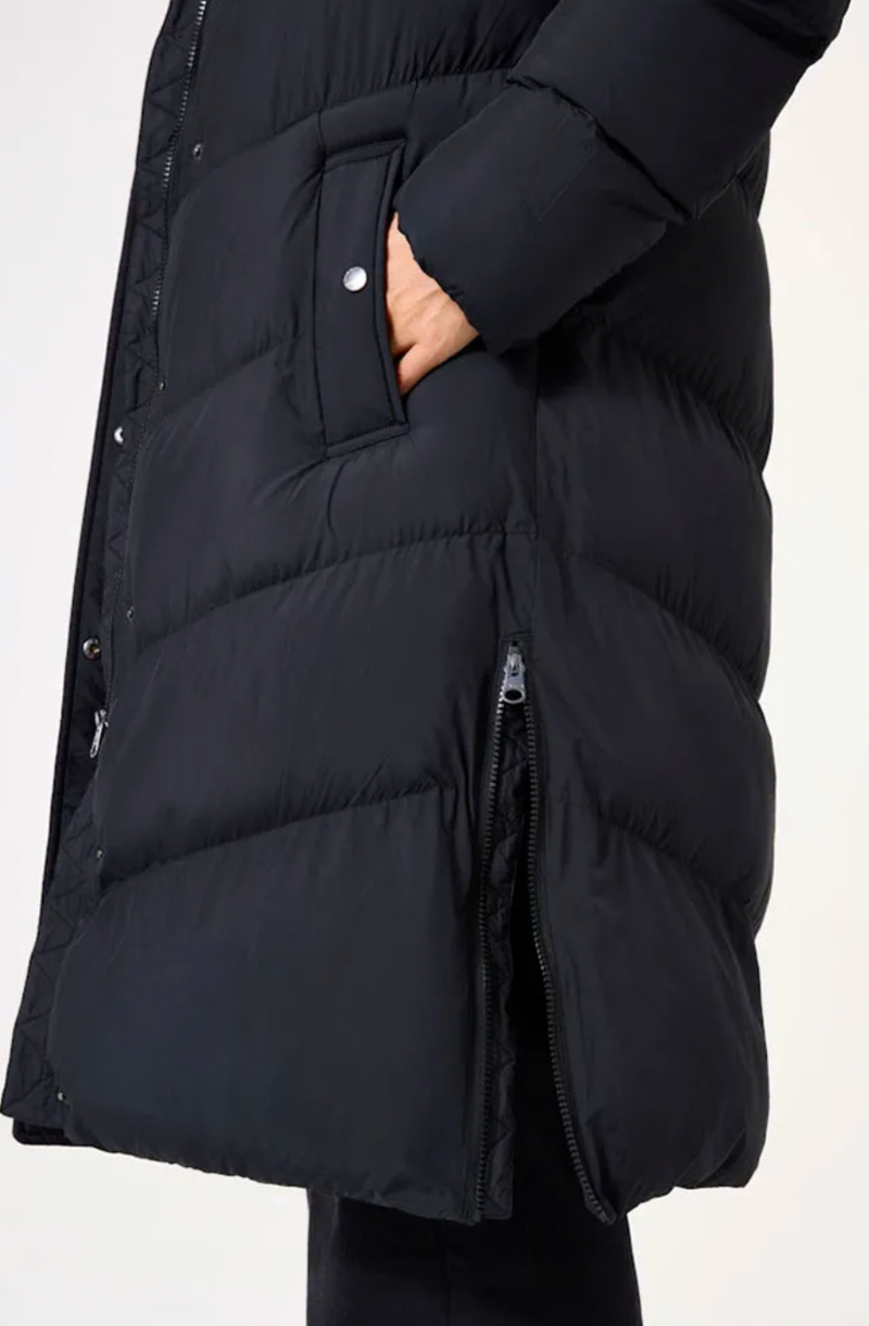 Garcia Ultimate Iconic Black Knee Length Puffa Coat with Zip Detailing
