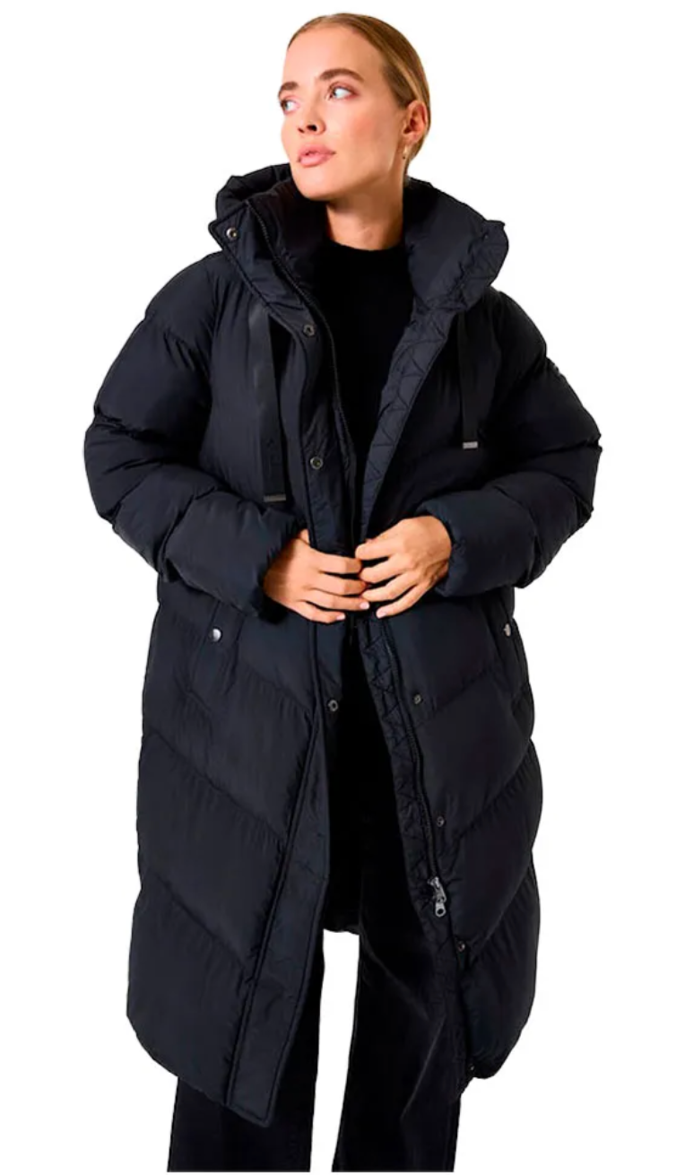 Garcia Ultimate Iconic Black Knee Length Puffa Coat with Zip Detailing