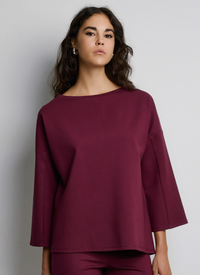 Access Fashion Burgundy Boat Neckline Blouse with Embellishment