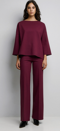 Access Fashion Burgundy Boat Neckline Blouse with Embellishment