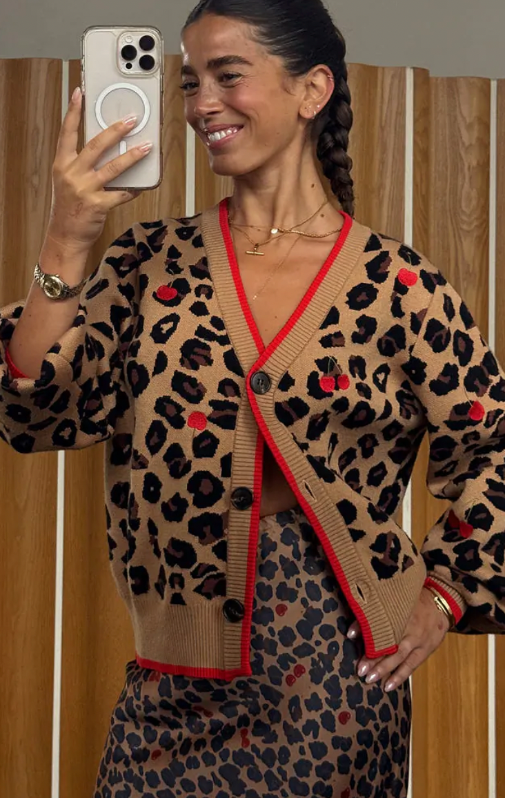 Never Fully Dressed Cherry Leopard Cardigan