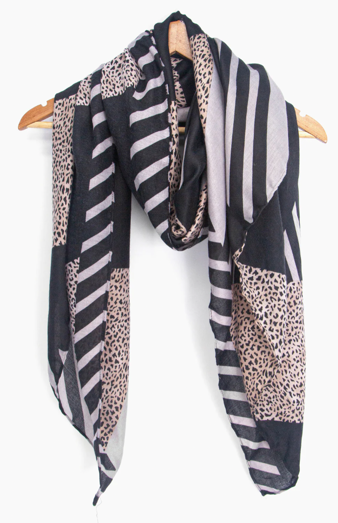 Ruby 67 Jodi Black Animal Stripe Scarf
