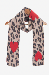 Ruby 67 Wylda Cream Leopard & Hearts Knitted Scarf