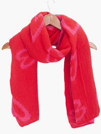 Ruby 67 Zuri Red/Pink Sketched Heart Print Knitted Scarf